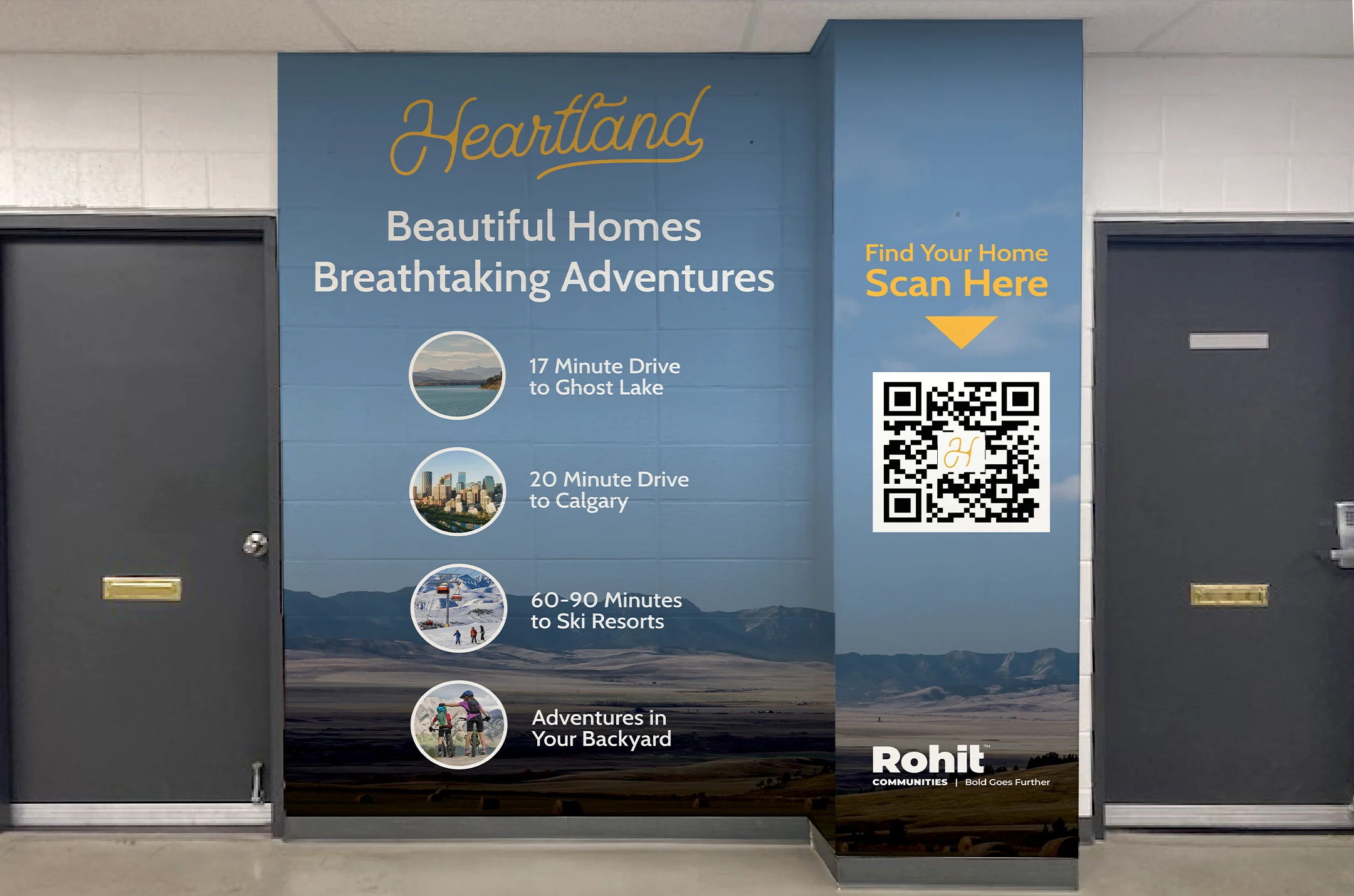 Heartland wall graphic with a scan code, designed for Rohit